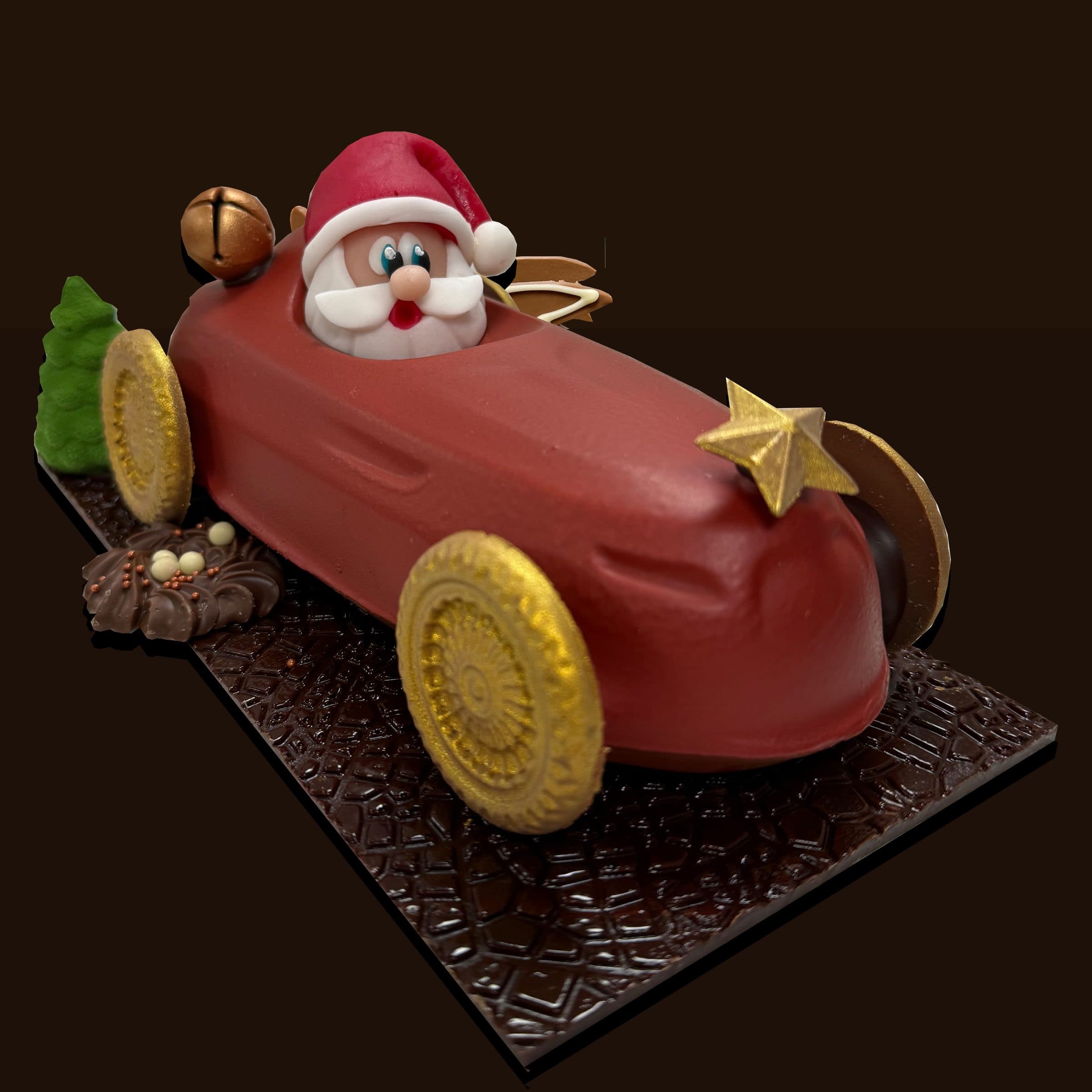Kerstman in een auto van chocolade