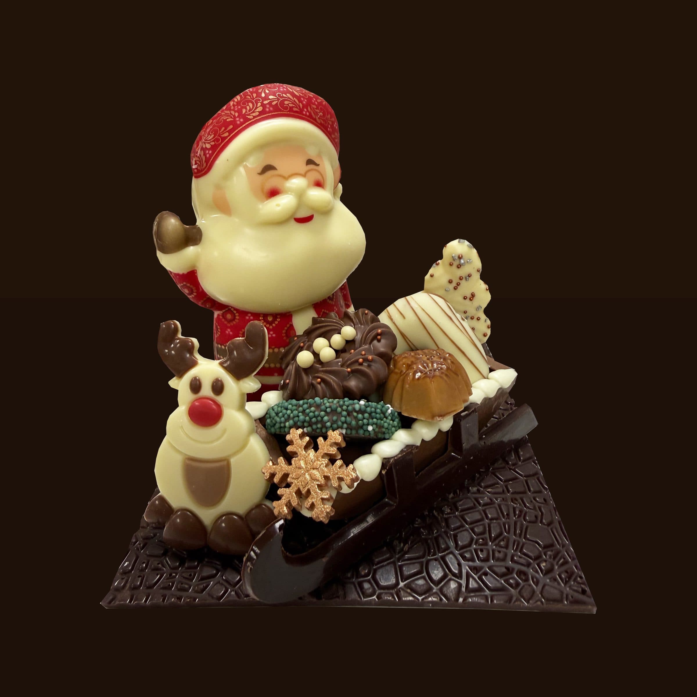 Kerstman met slee in chocolade