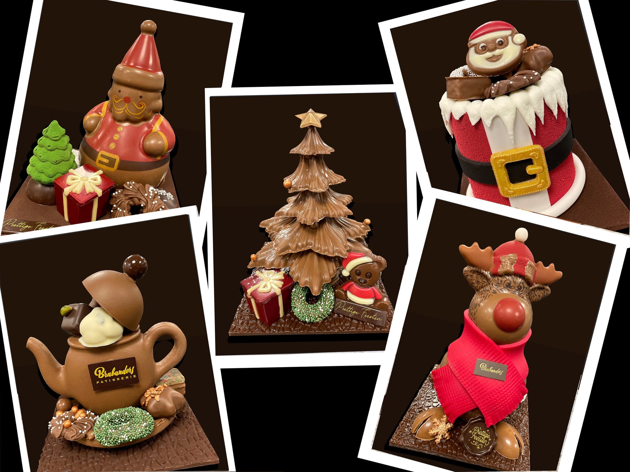 Collage van de chocoladestukken voor Kerst