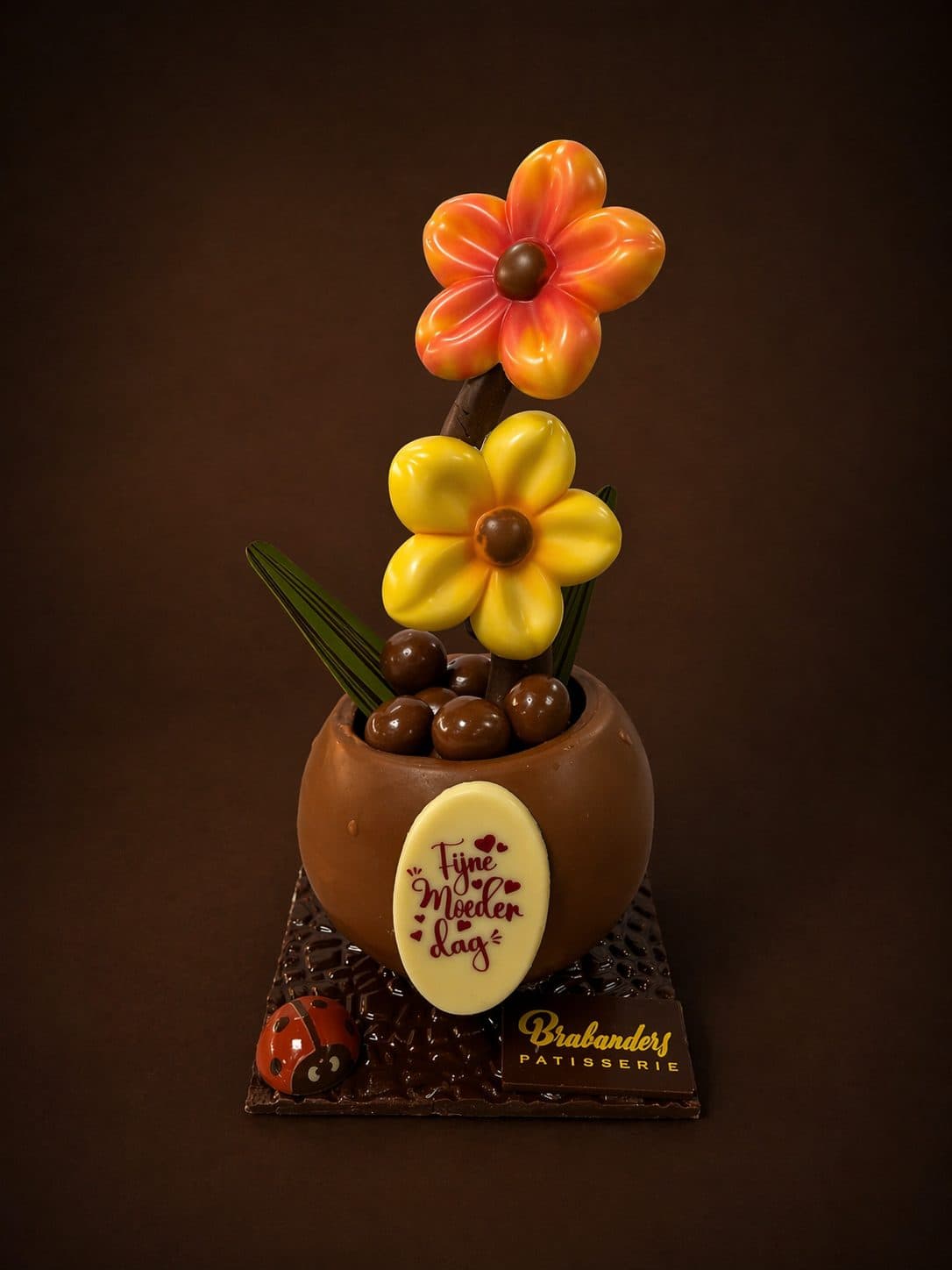 Bloempotje in chocolade met bloemen